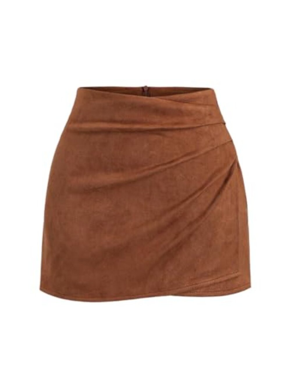 Suede Mini Skirt Wrap Ruched Asymmetrical Bodycon Fall Winter